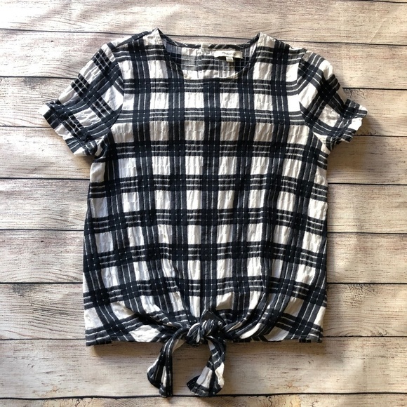 NWT Madewell Button Back Tie Front Plaid Shirt - Picture 2 of 7
